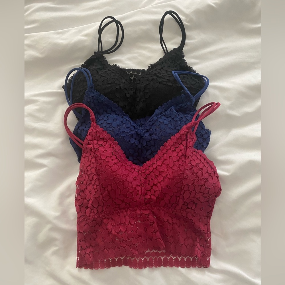 3 Bralette Bundle | Red, Blue, & Black Lace Bralette